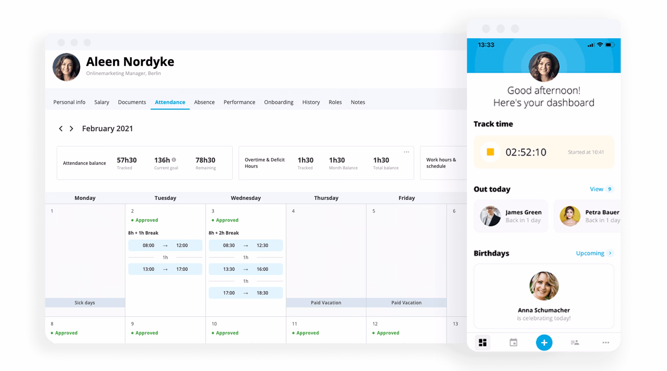 Interfaz de Personio - Control horario